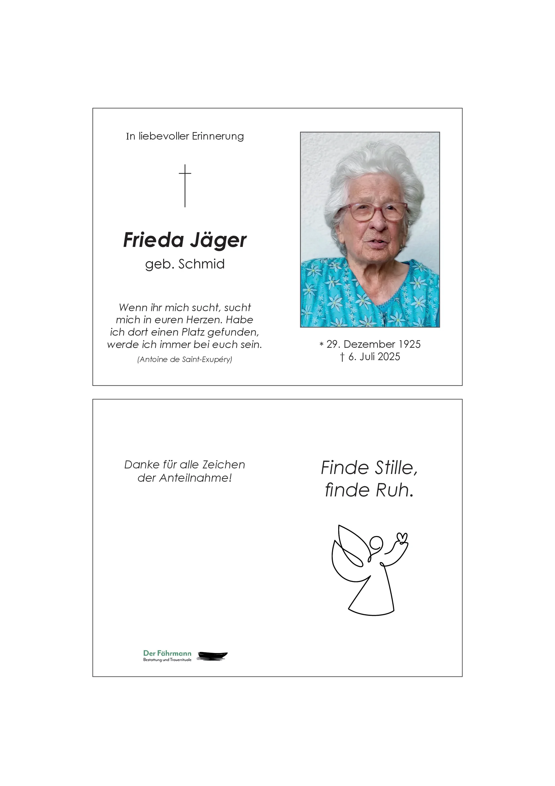 Sterbebild Frieda Jäger