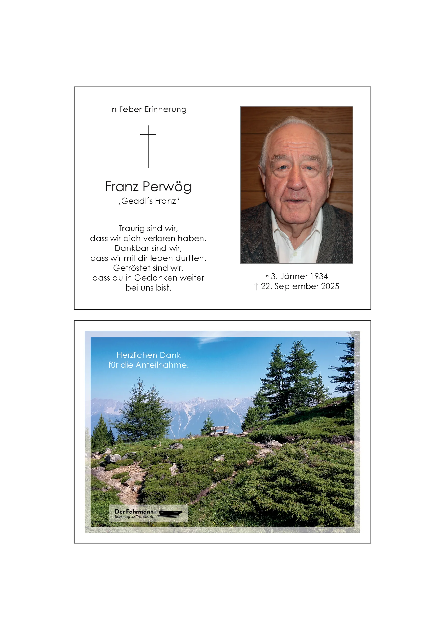 Sterbebild Franz Perwoeg