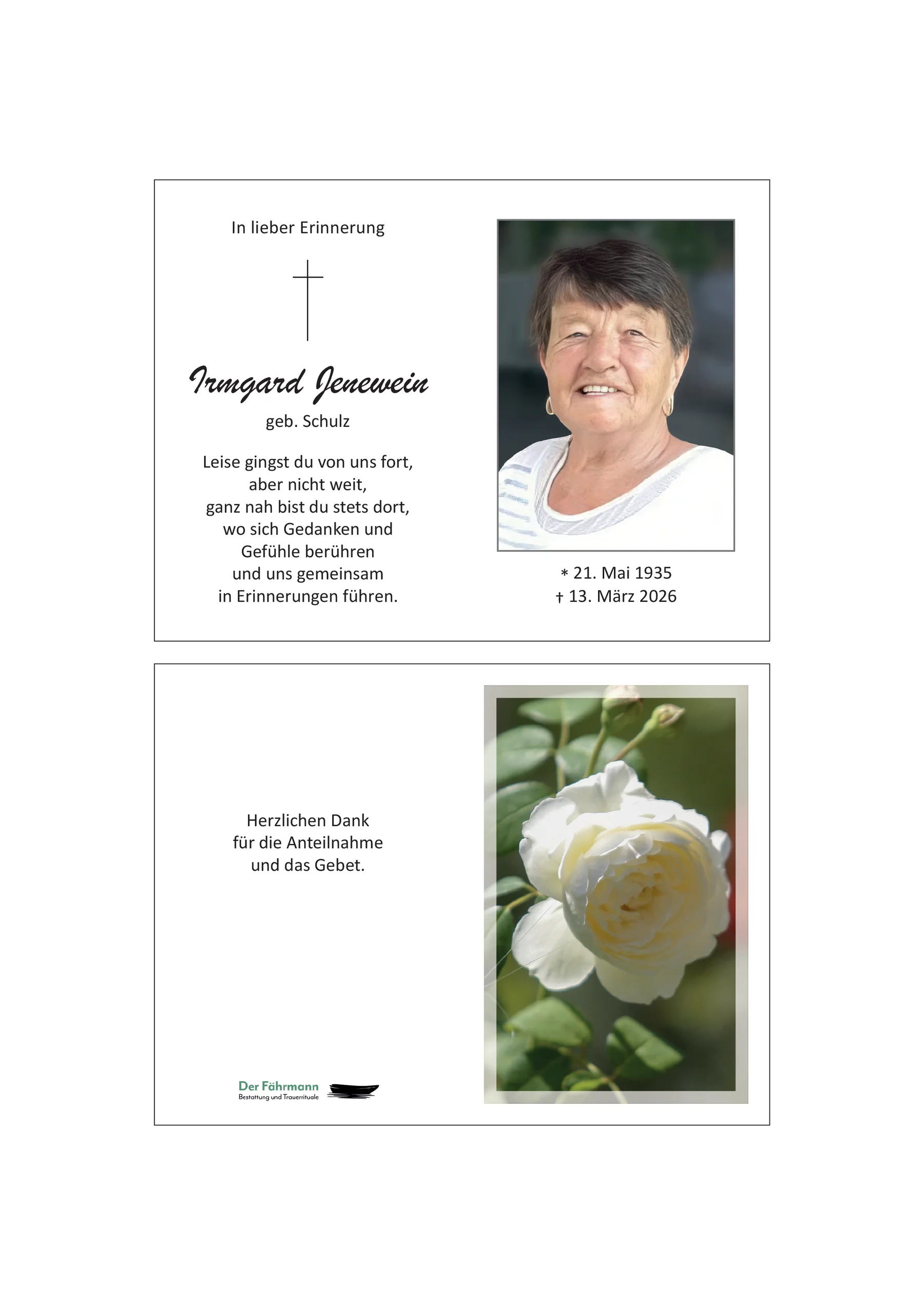 Sterbebild Irmgard Jenewein