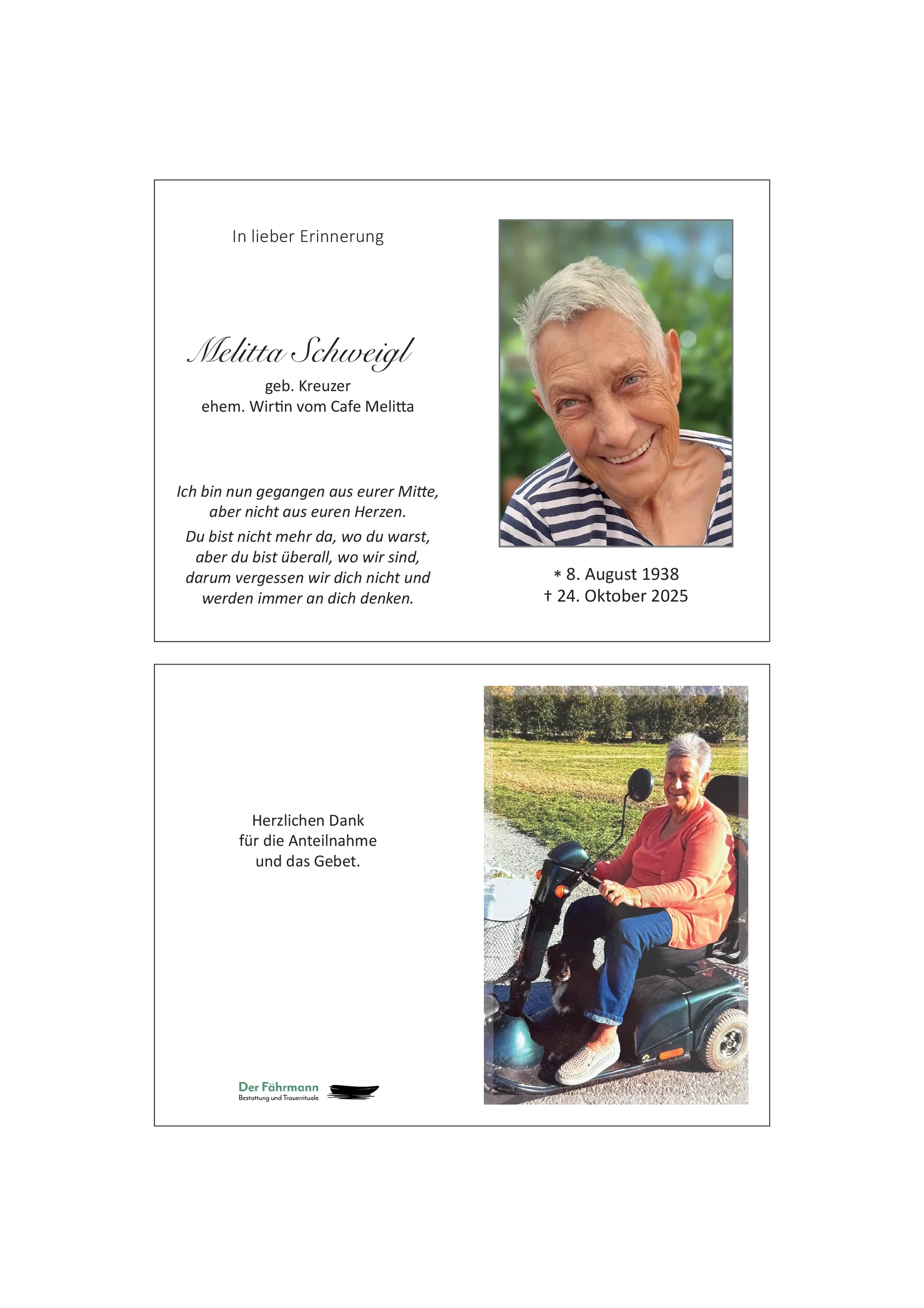 Sterbebild Melitta Schweigl