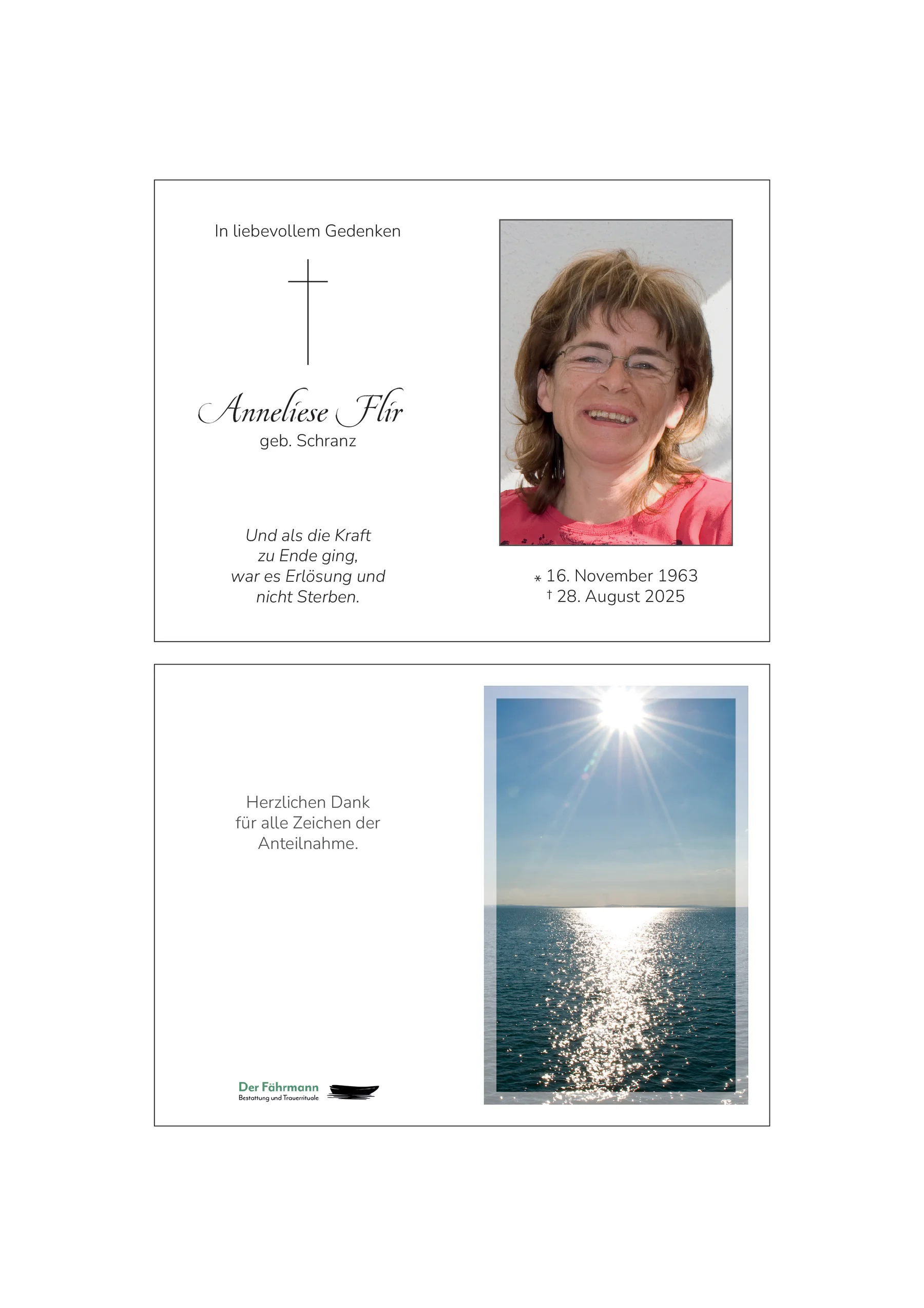 Sterbebild Anneliese Flir
