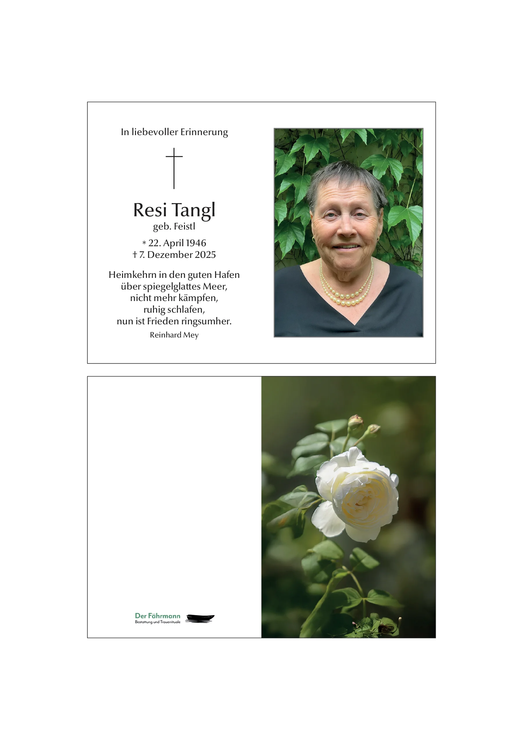 Sterbebild Therese Tangl