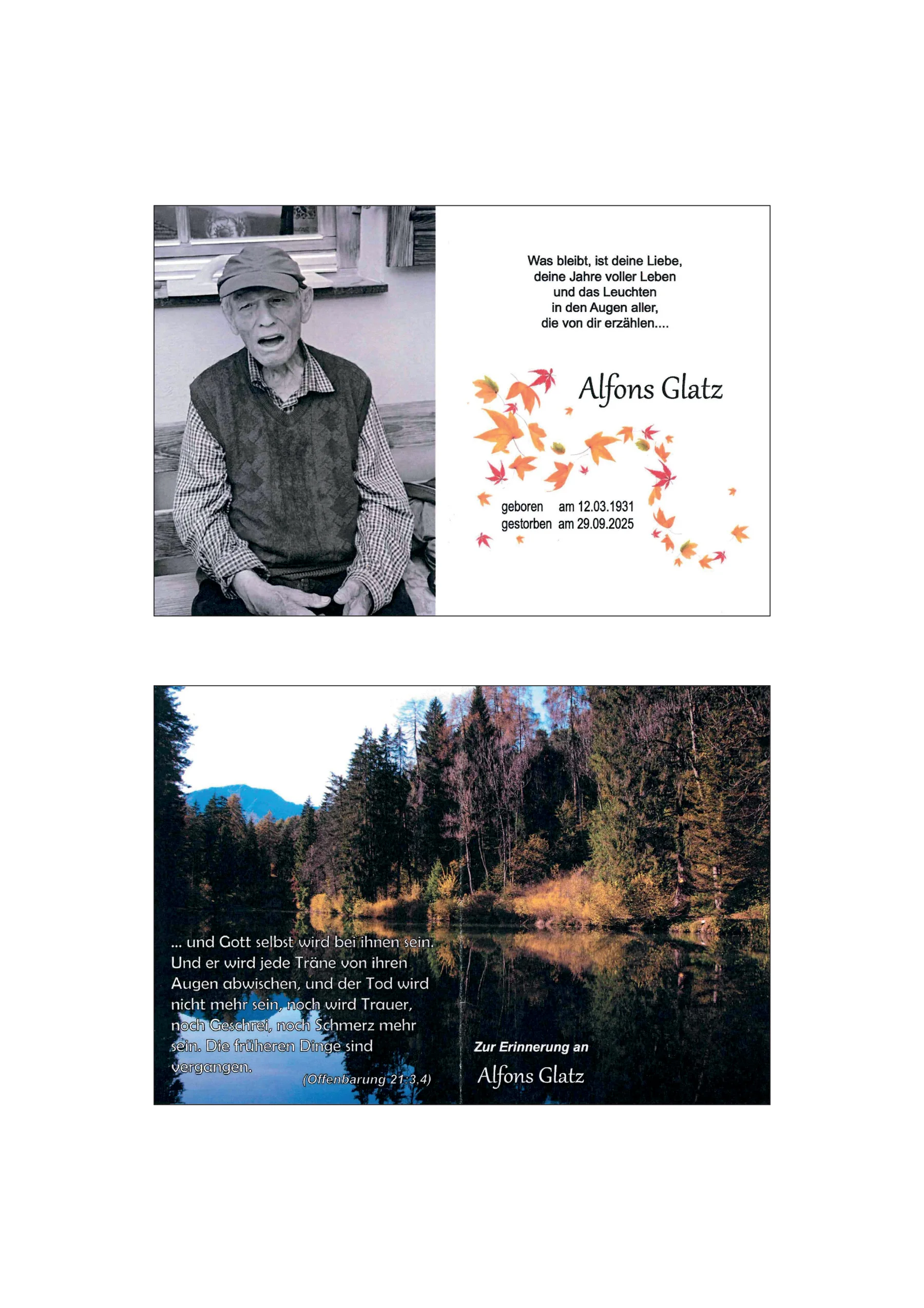 Sterbebild Alfons Glatz