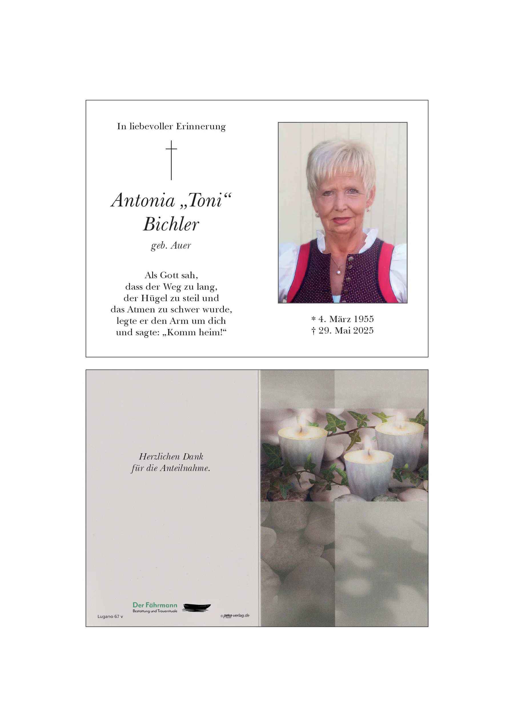 Sterbebild Antonia Bichler