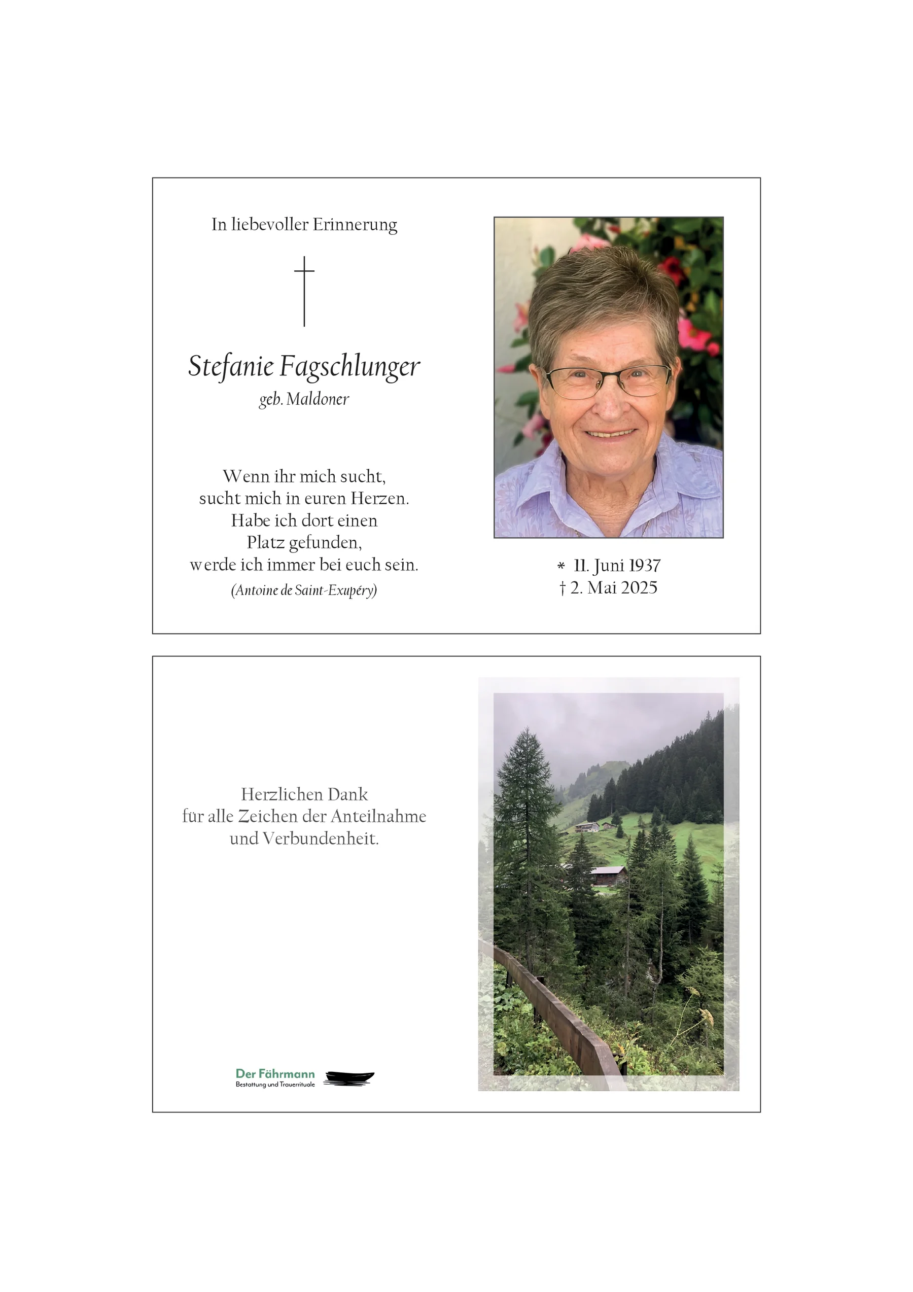 Sterbebild Stefanie Fagschlunger