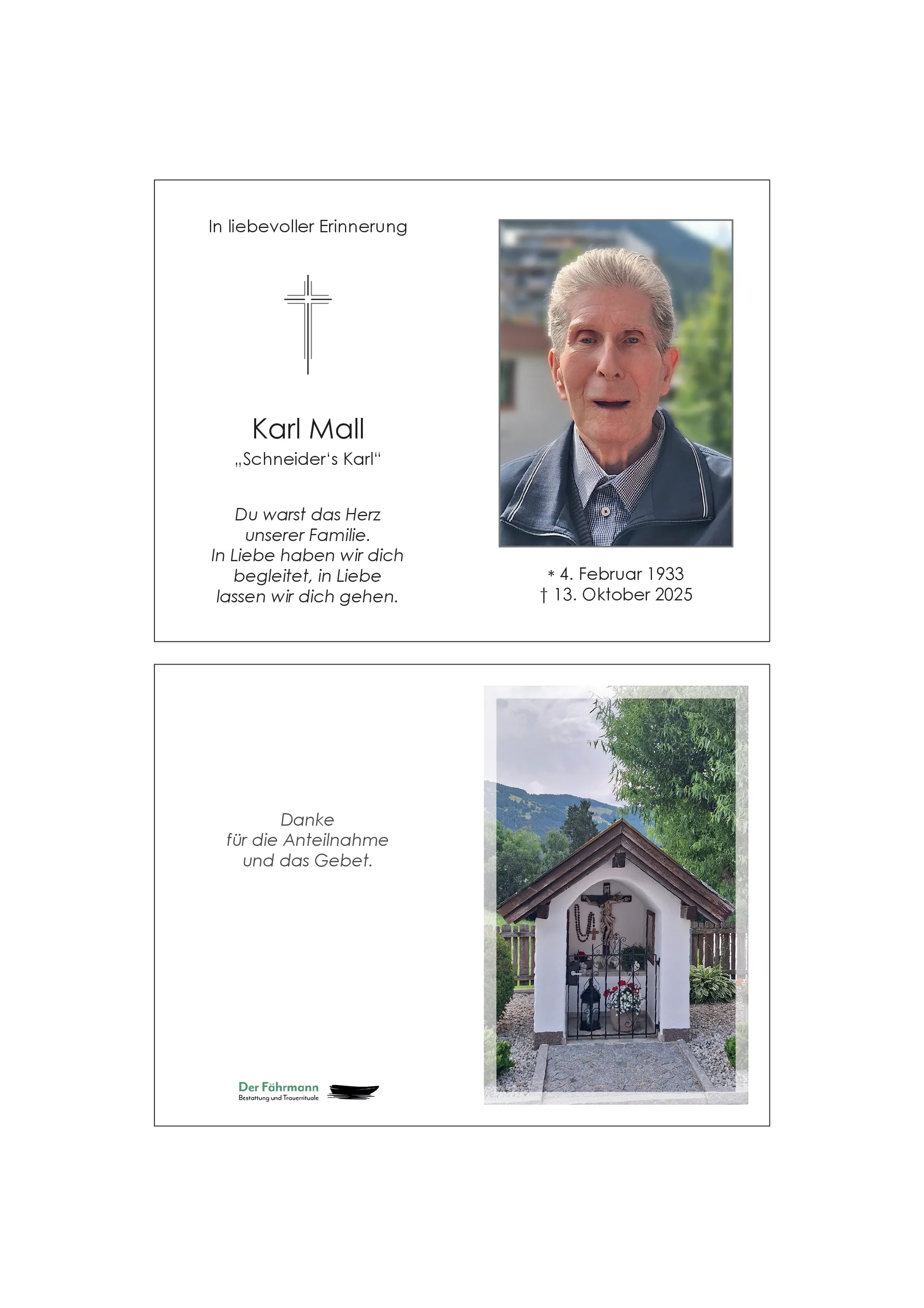 Sterbebild Karl Mall