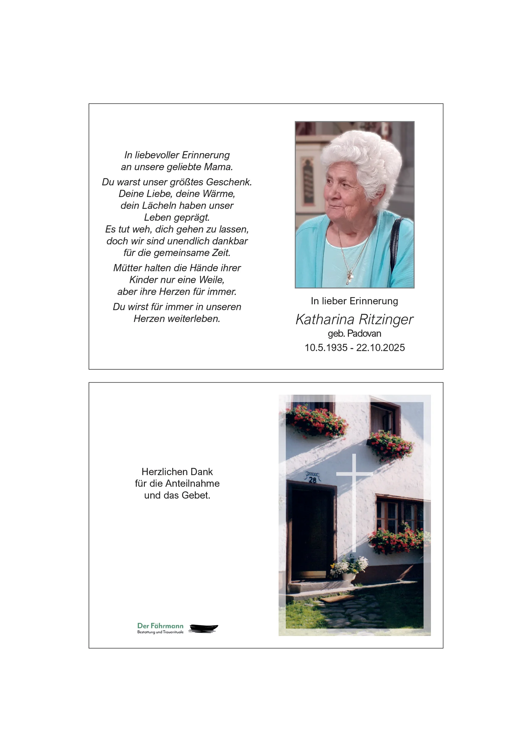 Sterbebild Katharina Ritzinger