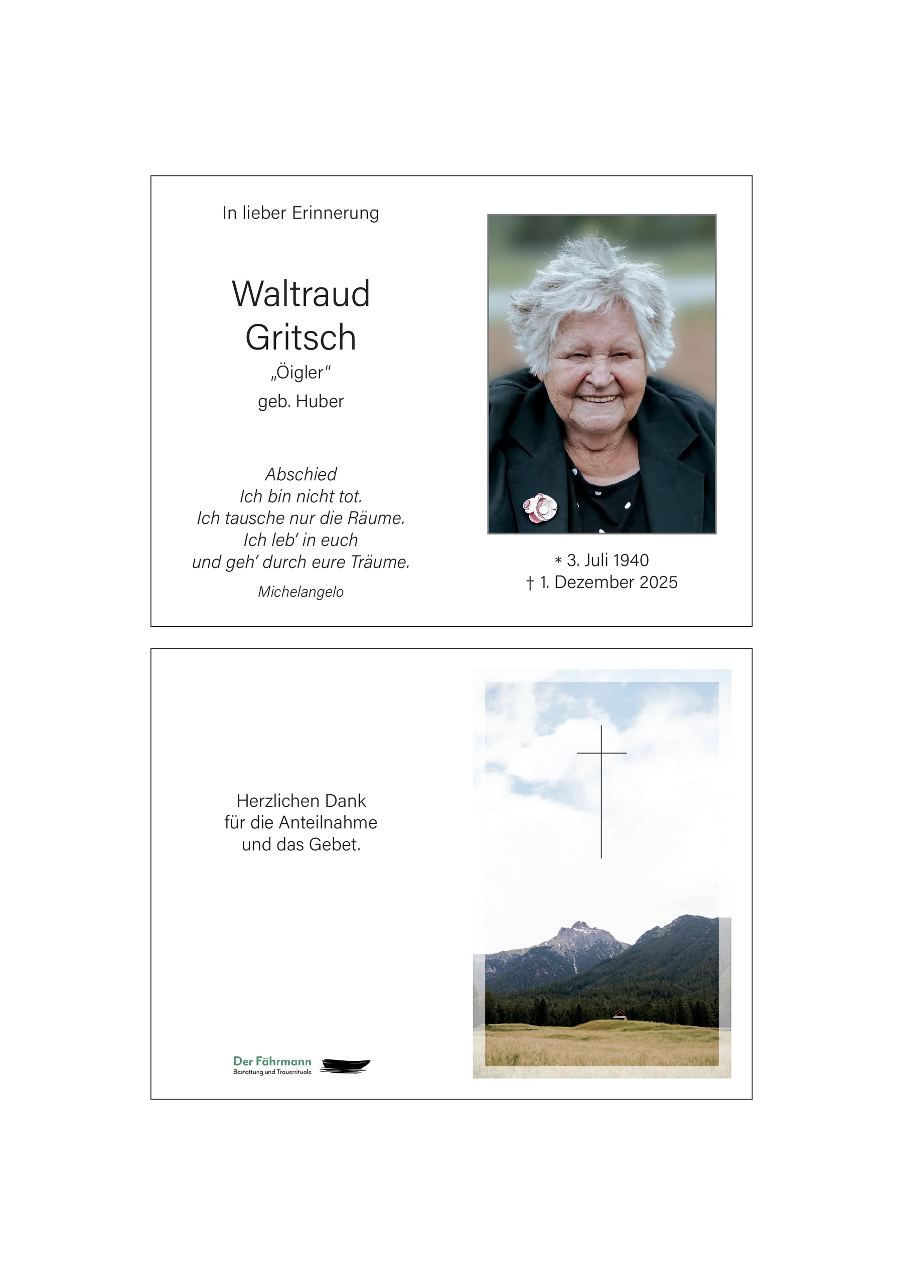 Sterbebild Waltraud Gritsch