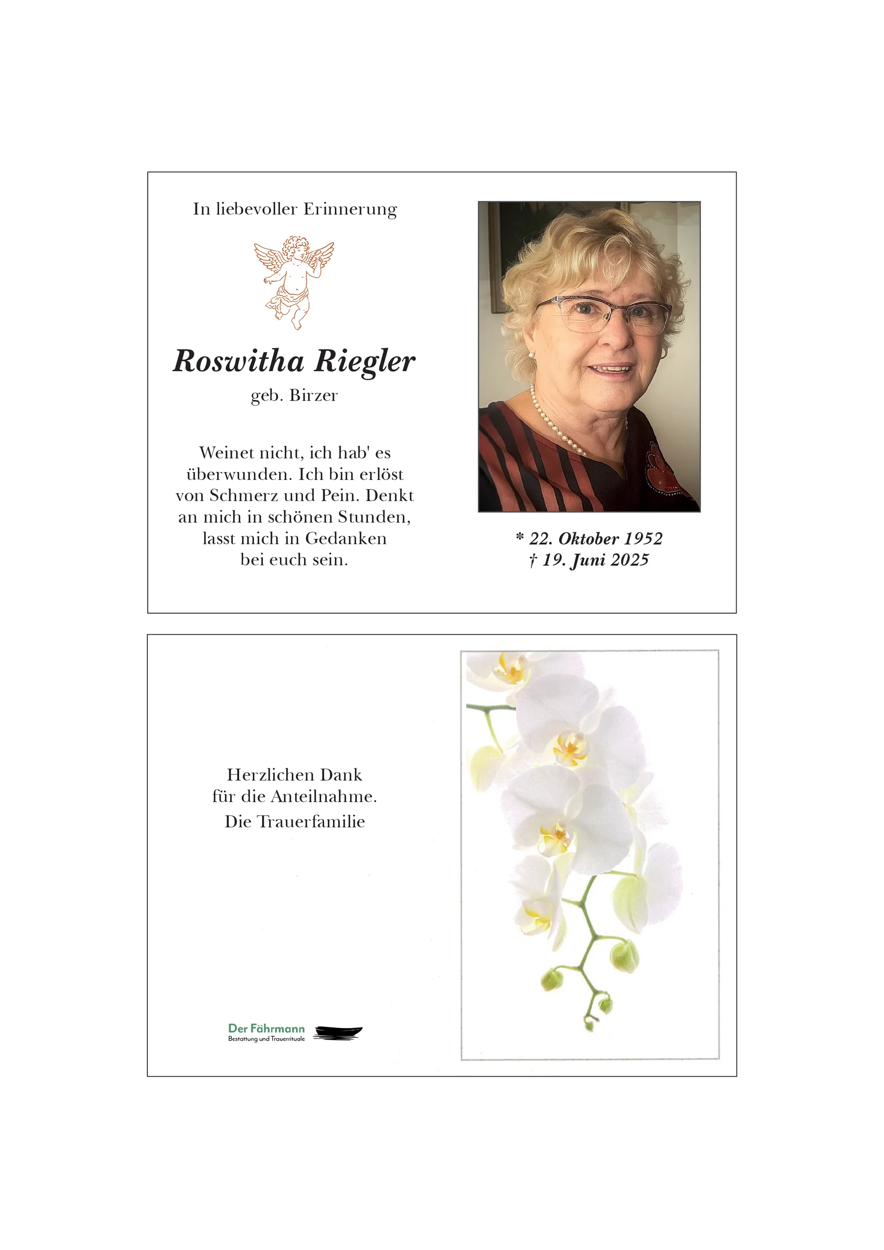 Sterbebild Roswitha Riegler