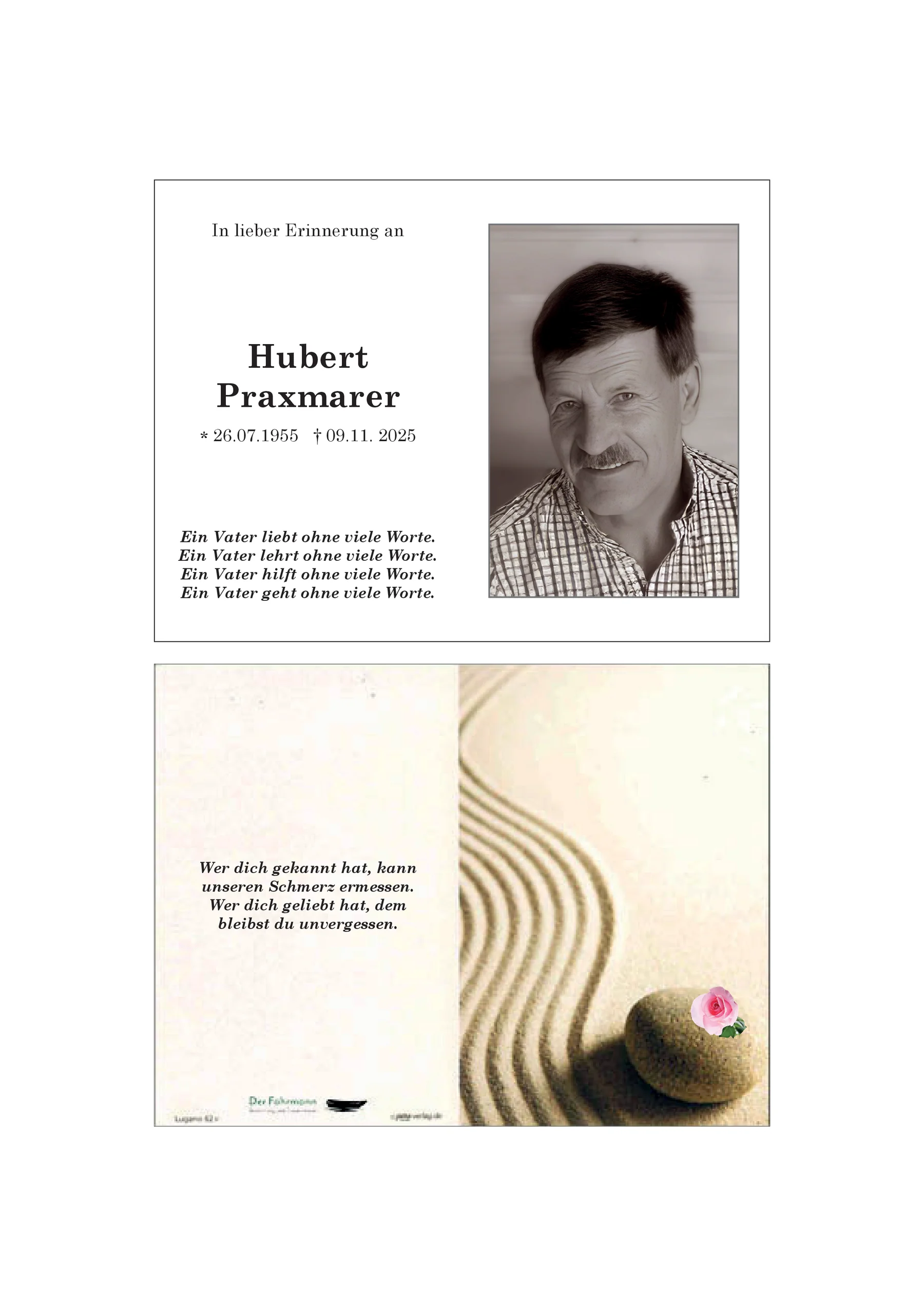 Sterbebild Hubert Praxmarer