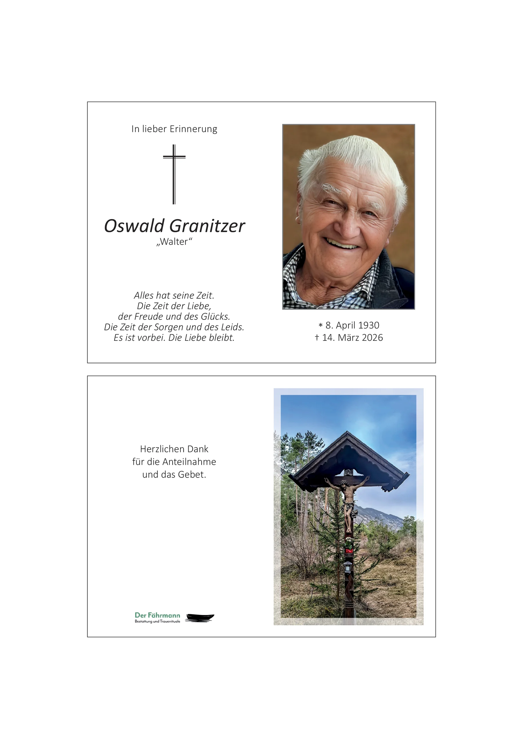 Sterbebild Oswald Granitzer