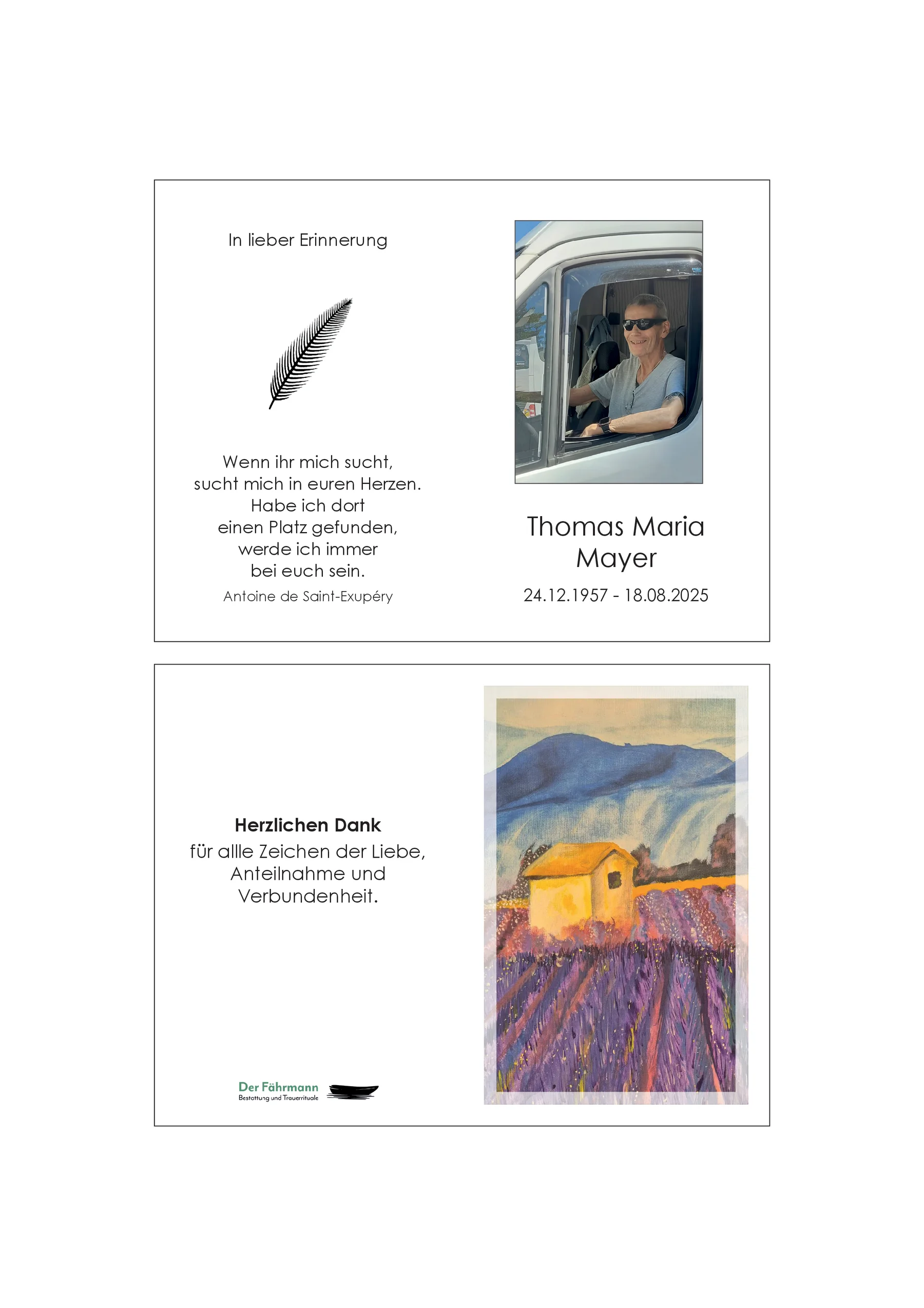 Sterbebild Thomas Mayer