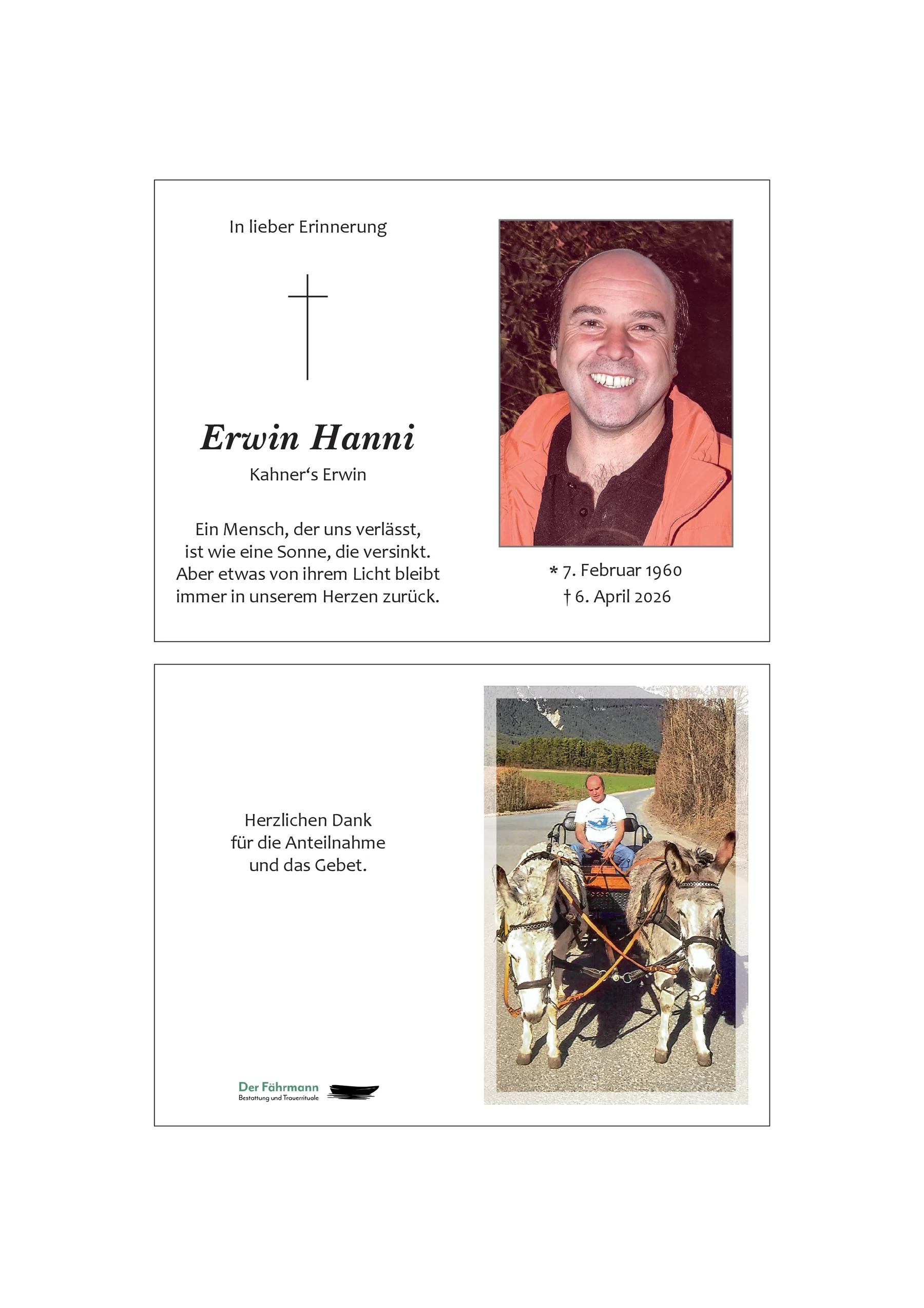 Sterbebild Hanni Erwin