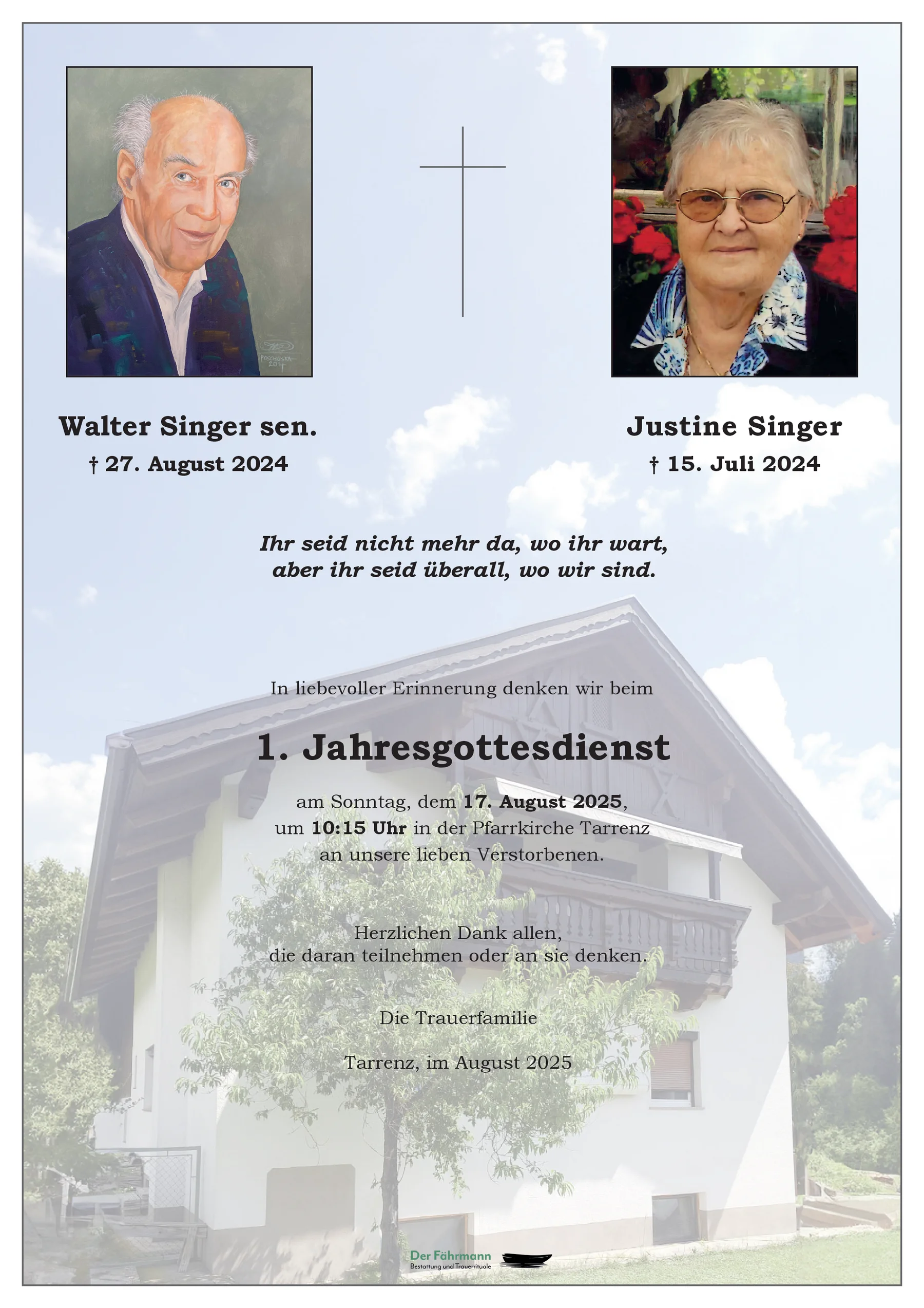 Jahrtag Justine und Walter Singer