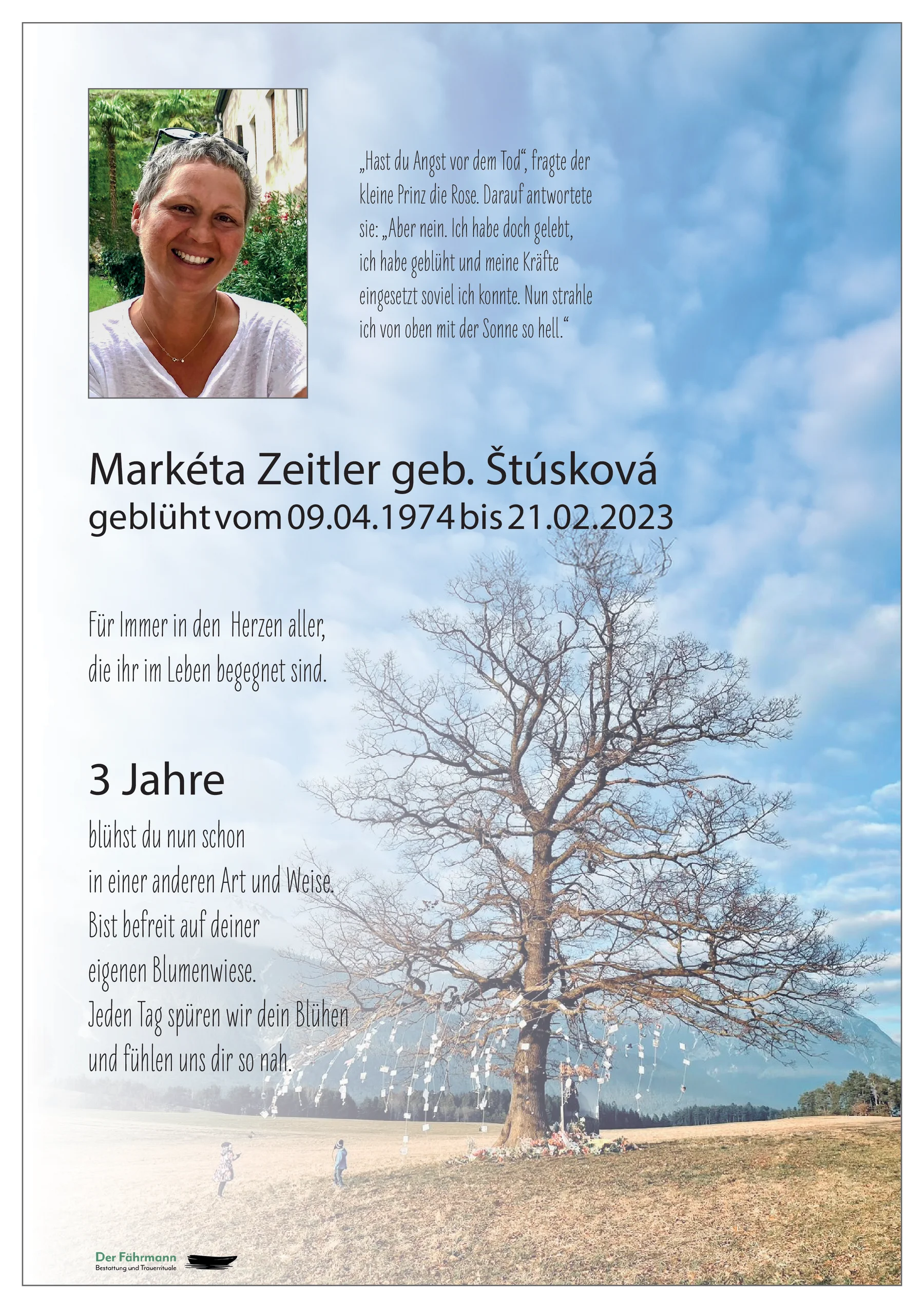 3. Jahrstag Marketa Zeitler