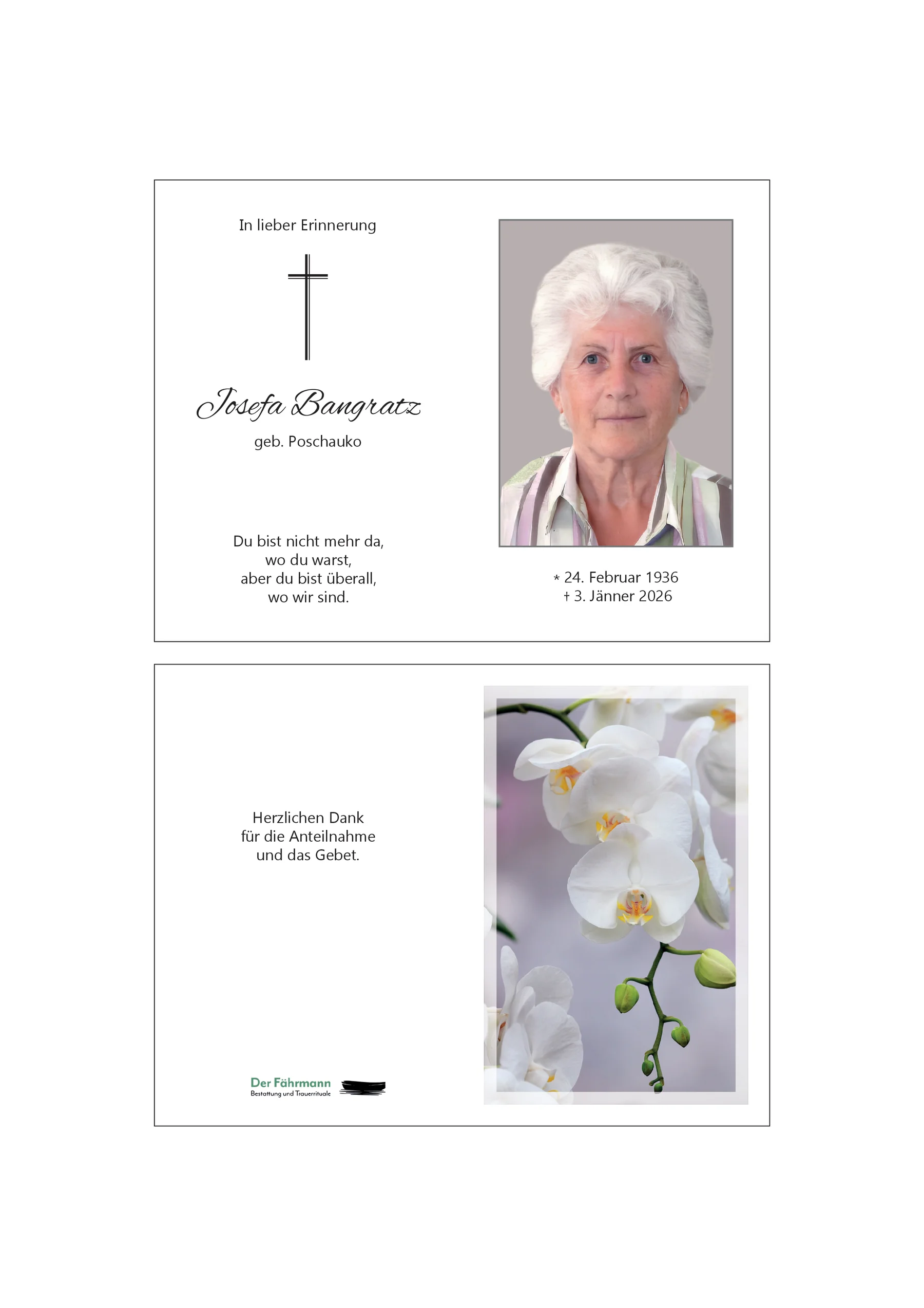 Sterbebild Josefa Bangratz