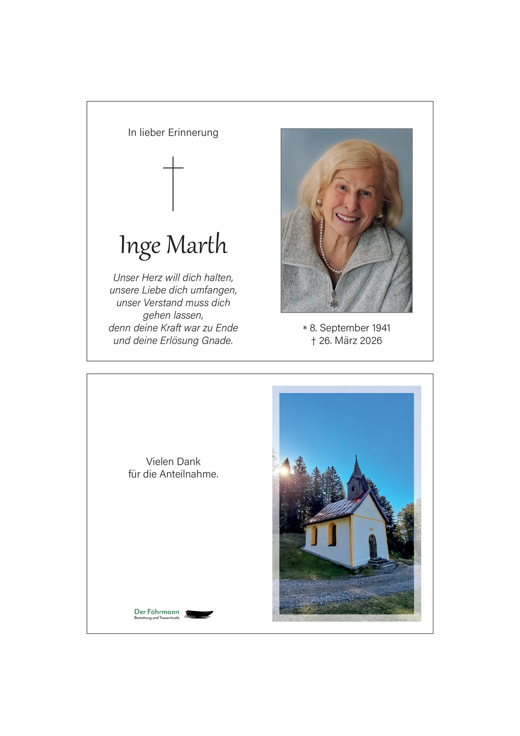 Sterbebild Inge Marth