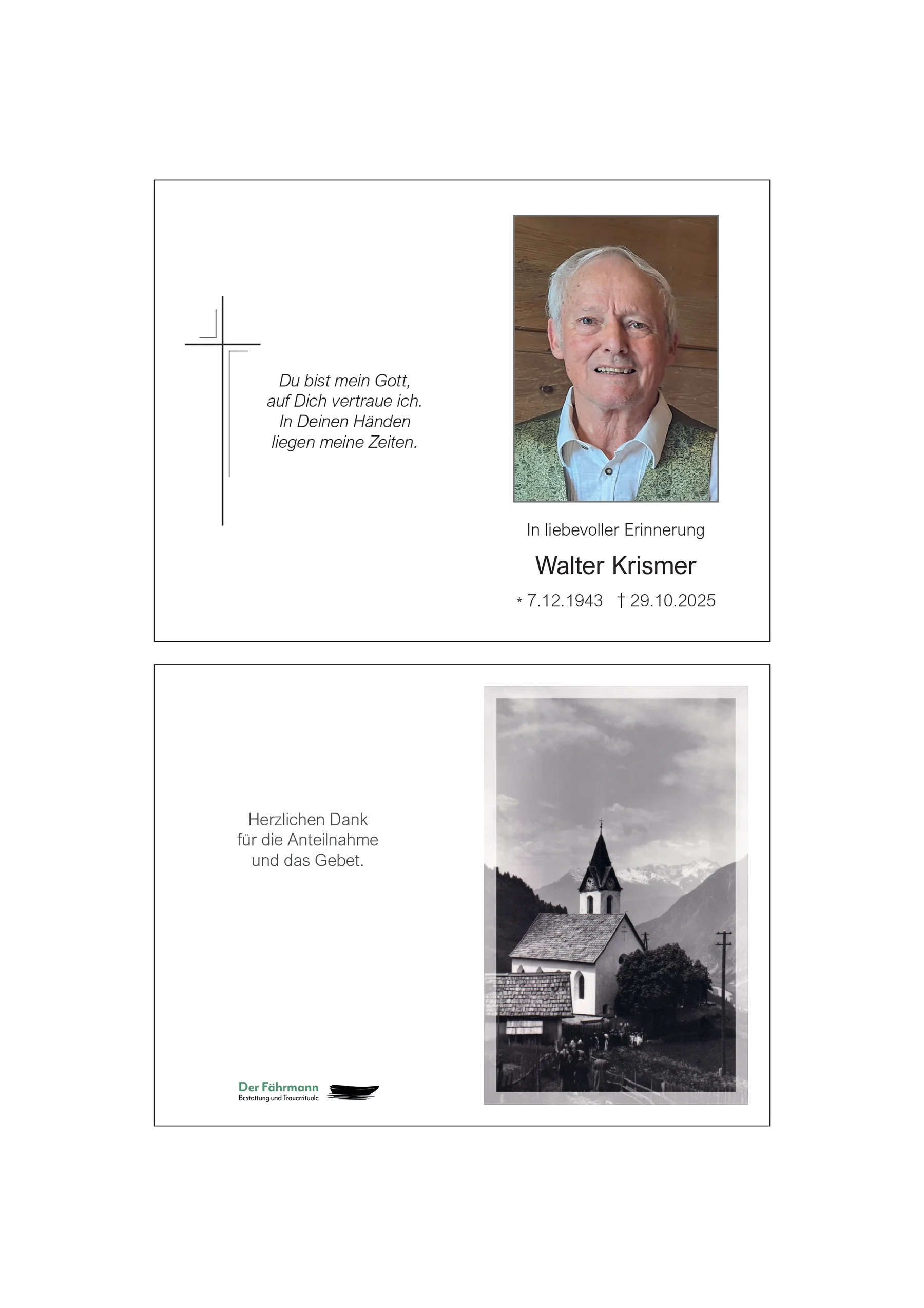 Sterbebild Walter Krismer