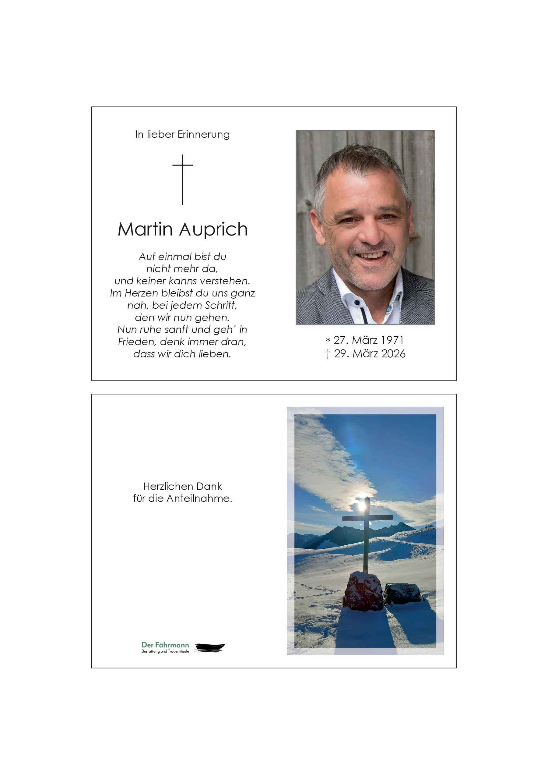 Sterbebild Martin Auprich