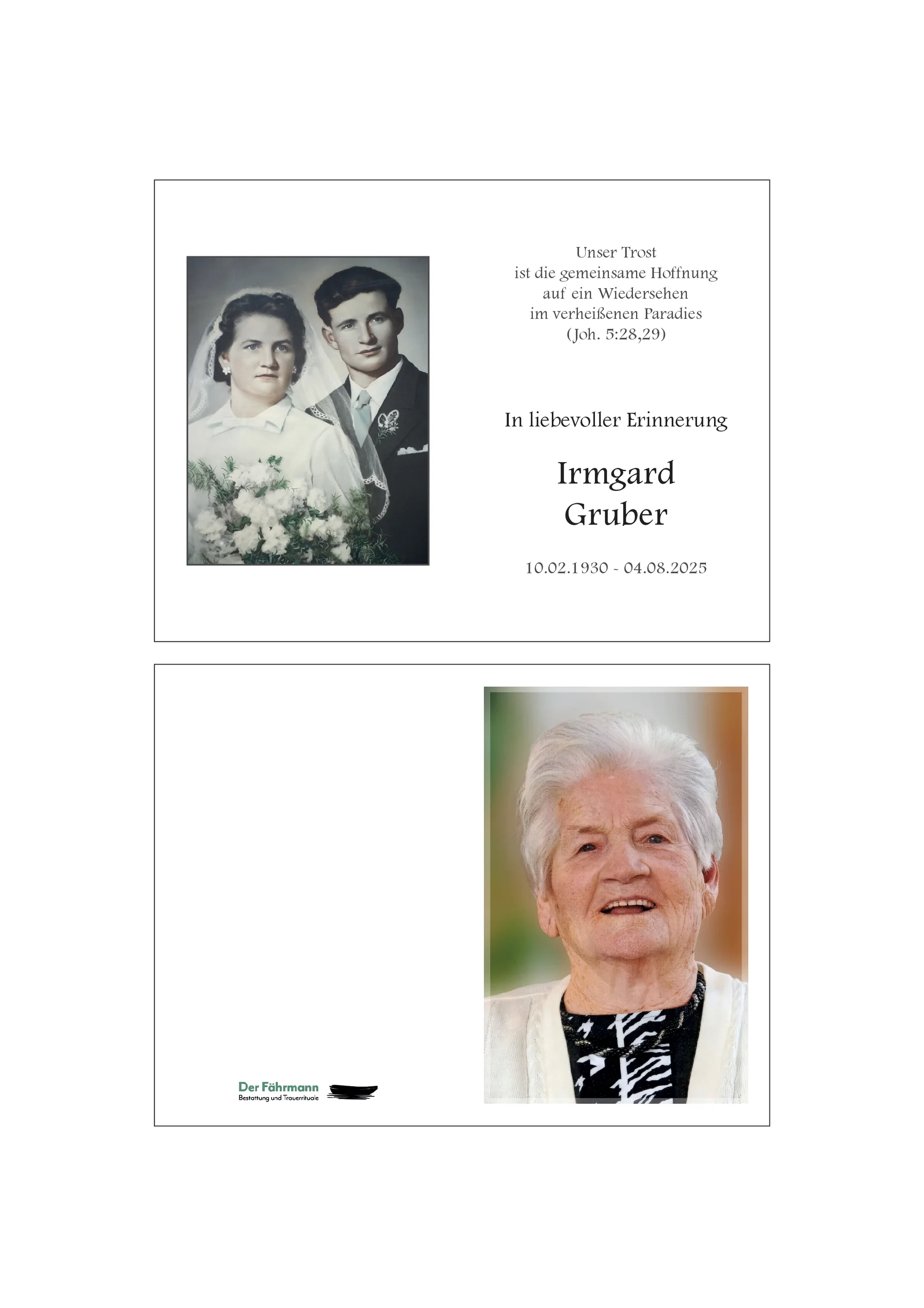 Sterbebild Irmgard Gruber