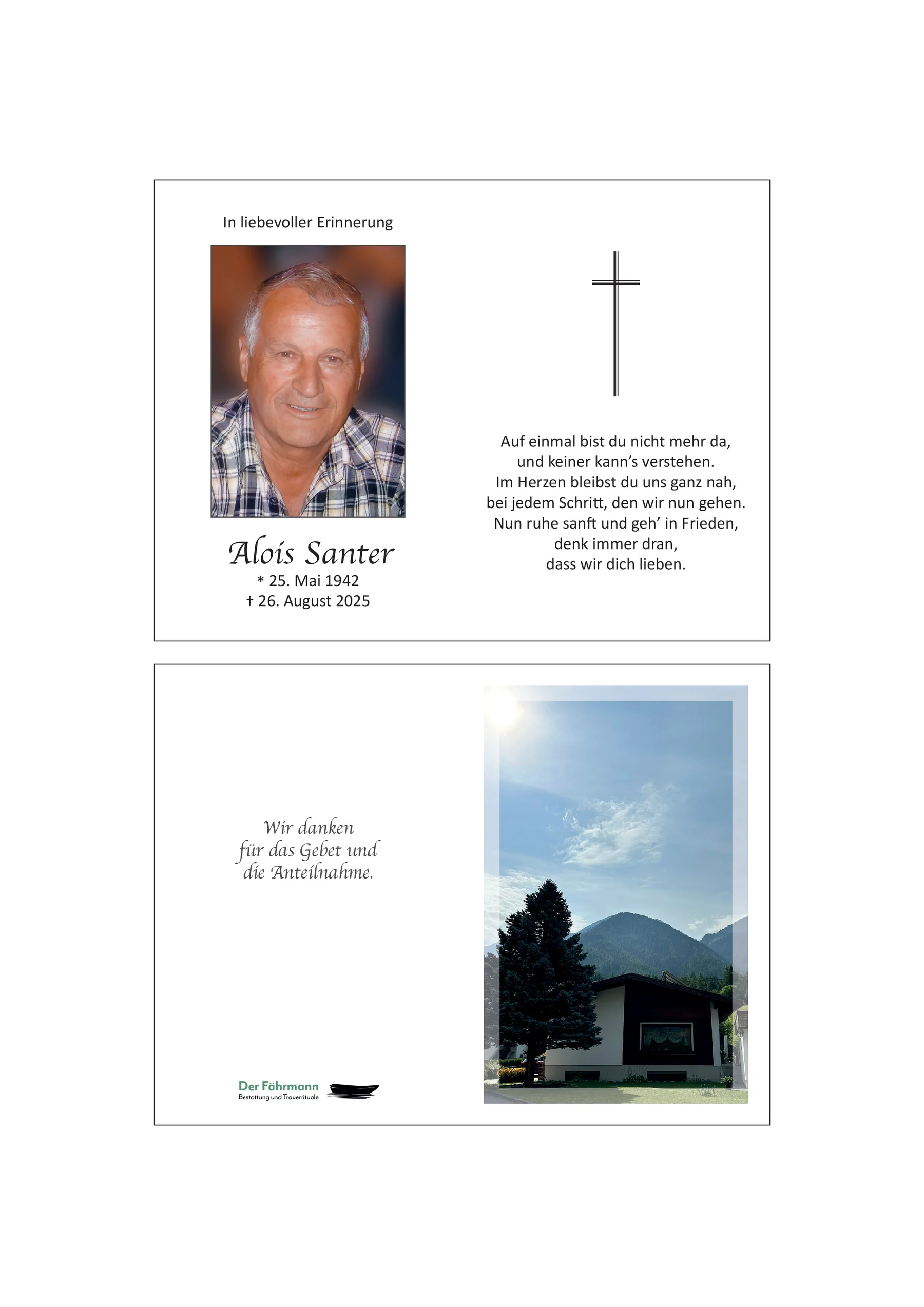 Sterbebild Alois Santer