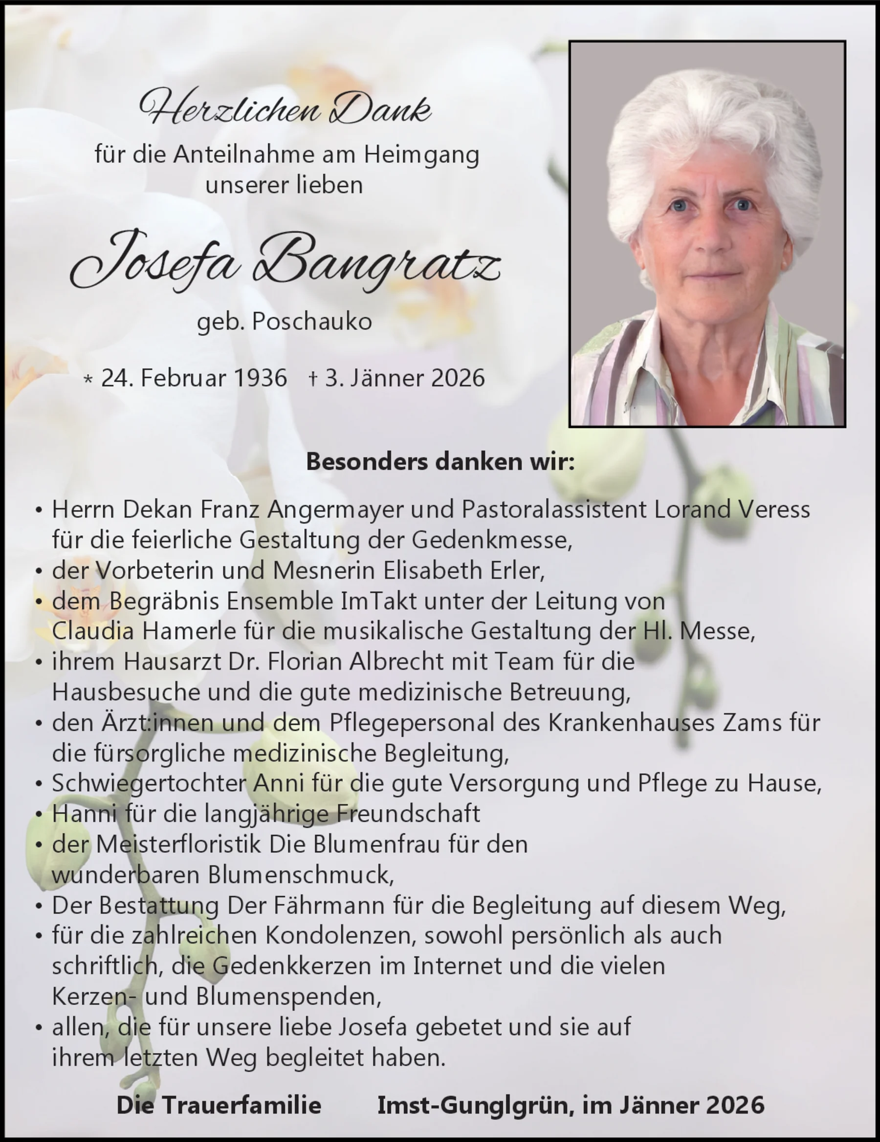 Danksagung Josefa Bangratz