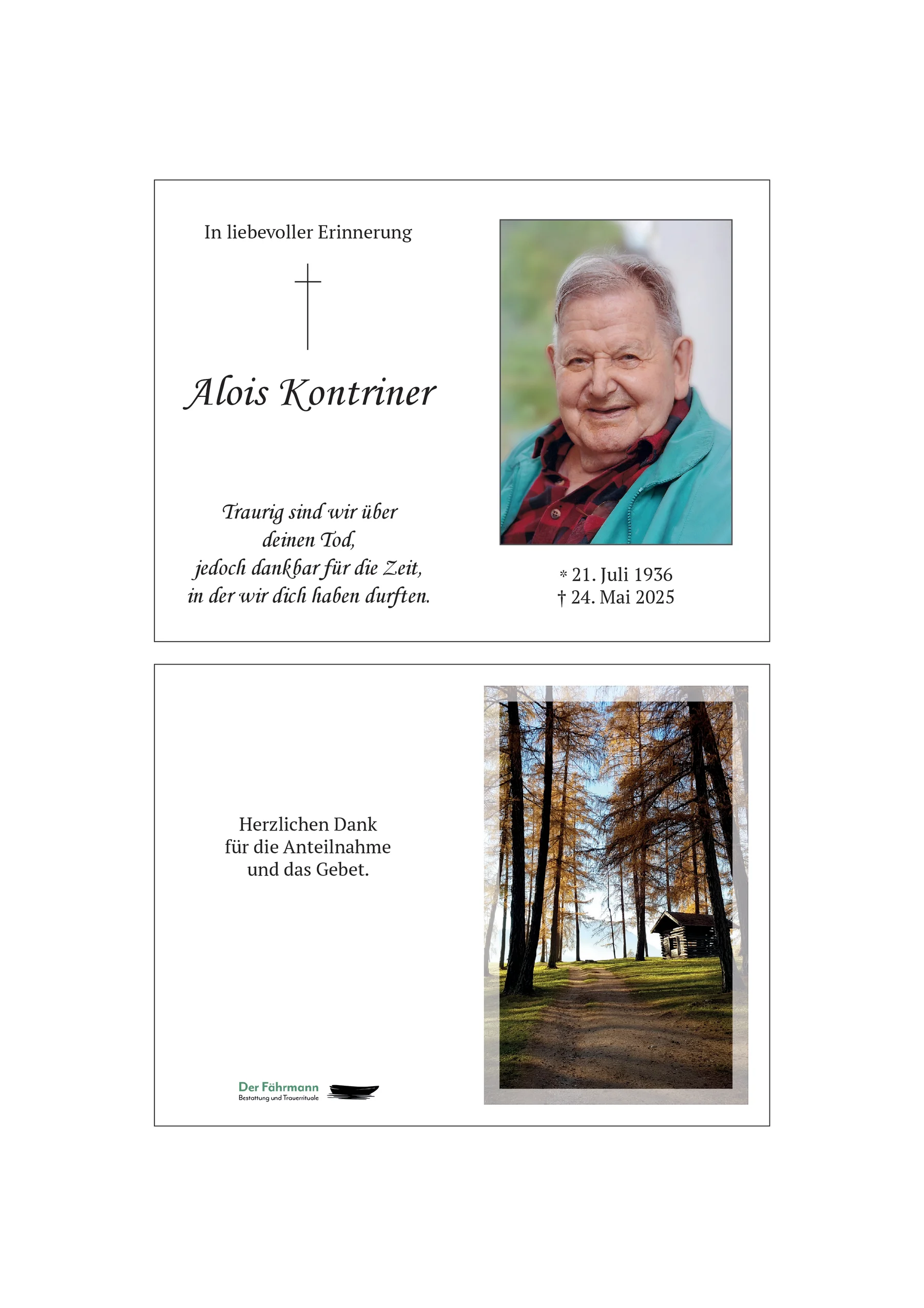 Sterbebild Alois Kontriner