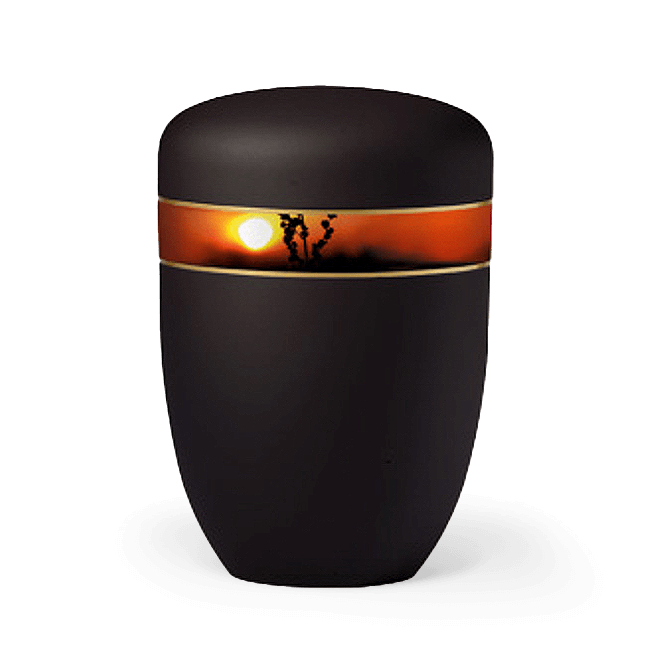 Stahlurne mit Band Sonnenuntergang