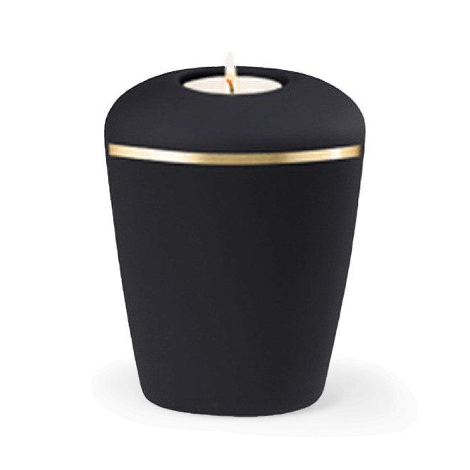 Gedenkurne Keramik schwarz, weiß, rubinblau, weinrot