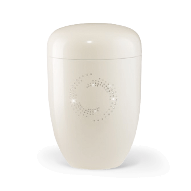 Stahlurne weiß mit Kristallen