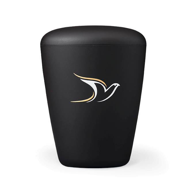 Naturstoffurne schwarz mit Taube