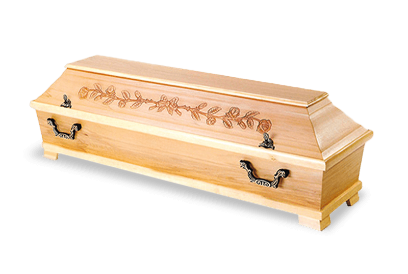 Sarg aus Pappel mit Rosenschnitzung