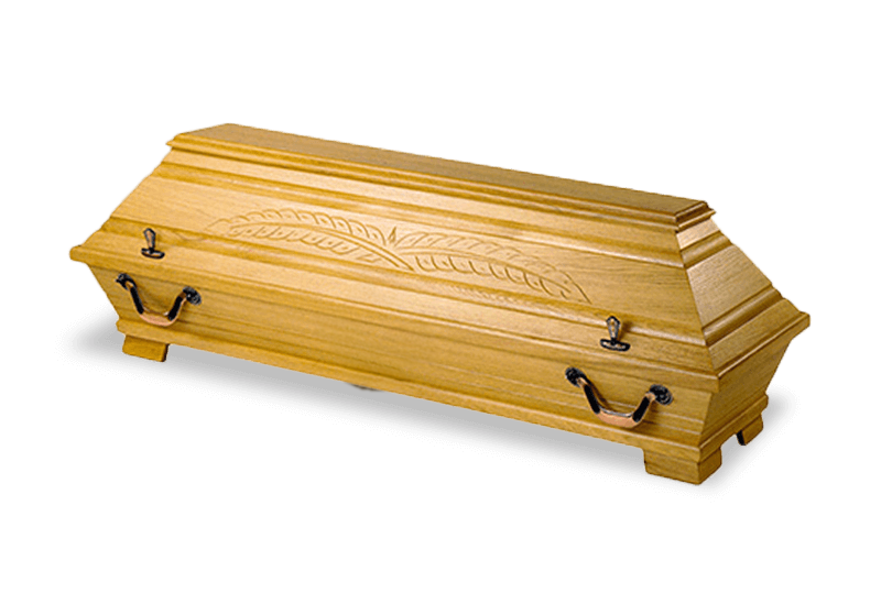 Sarg Eiche mit PalmeSarg aus Eiche mit Palmenschnitzung