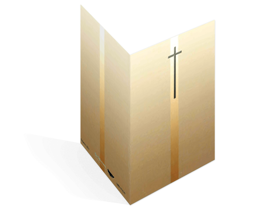 Sterbebildvorlage mit einem eleganten Kreuz darauf.