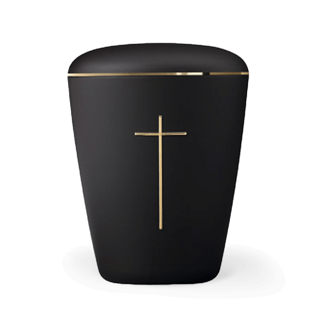 Naturstoffurne schwarz mit Goldkreuz